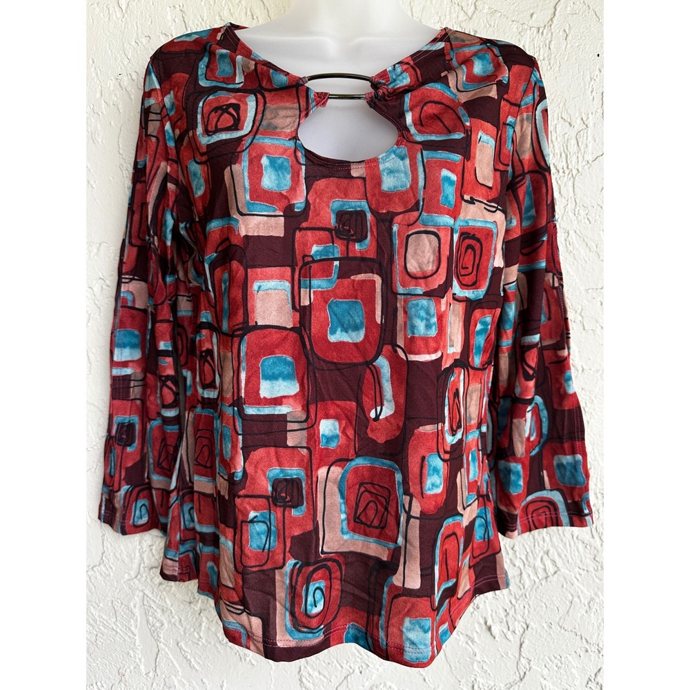 Heart Throb Vintage Y2K Abstract Geometric Keyhole Ring Top  3/4 Sleeve Women XL
